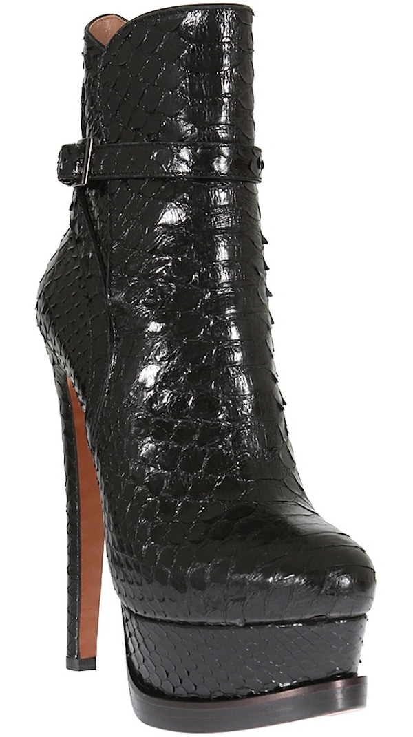 Azzedine Alaia Black Glazed Python Bootie