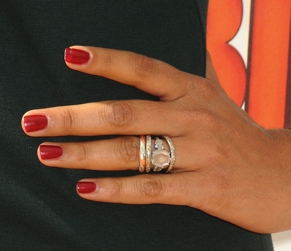 Close-up elegance: Camila Alves showcases her tasteful selection of rings at the 'Free Birds' premiere