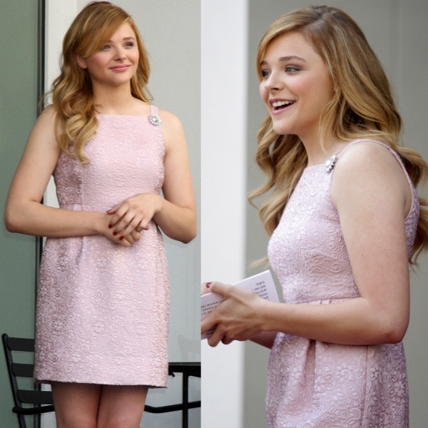 Chloë Grace Moretz exuded elegance in her dusty pink Dolce & Gabbana embroidered sheath dress