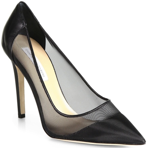 Diane von Furstenberg "Bianca" Leather Mesh Pumps