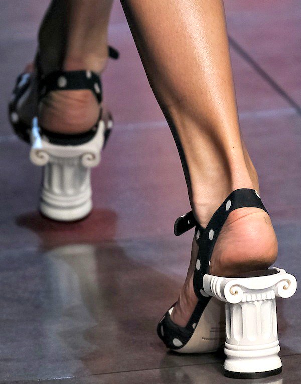 Black and white polka dot Dolce & Gabbana sandals with Doric column heels