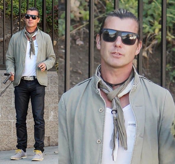 Gavin Rossdale adds a stylish touch with a two-tone scarf