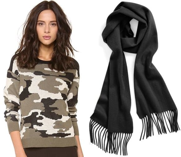 Generation Love Camou Sweater and Solid Woven Cashmere Scarf