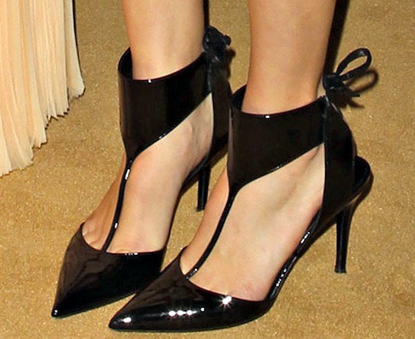 Gia Coppola shows off her pretty feet in black t-strap pumps