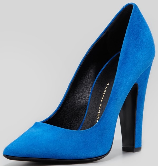 Giuseppe Zanotti Suede Pointy-Toe Thick-Heeled Pumps