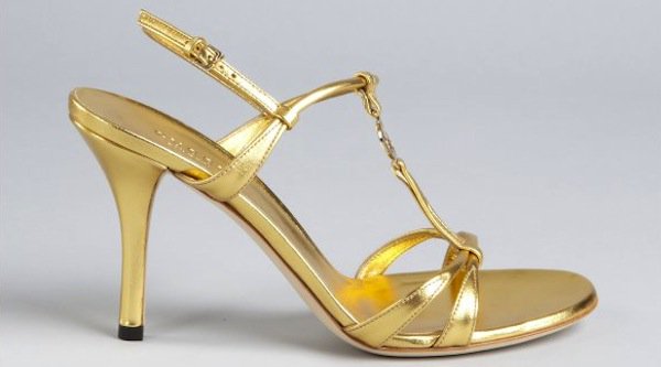 Gucci Gold Leather Strappy Sandals