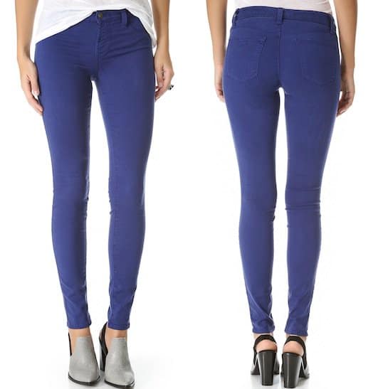 J Brand "485" Super Skinny Luxe Sateen Jeans in Blueberry