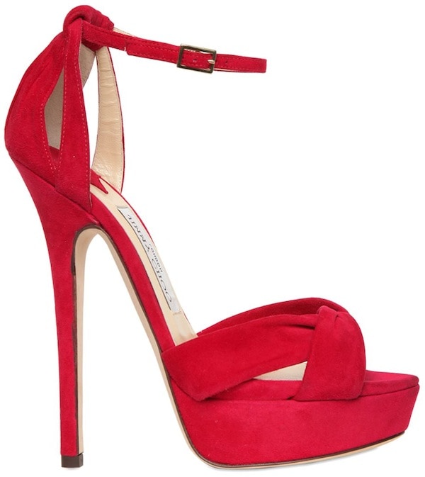 Jimmy Choo "Greta" Suede Sandals in Red