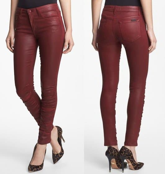 Joe's Ruched Coated Skinny Jeans in Wine