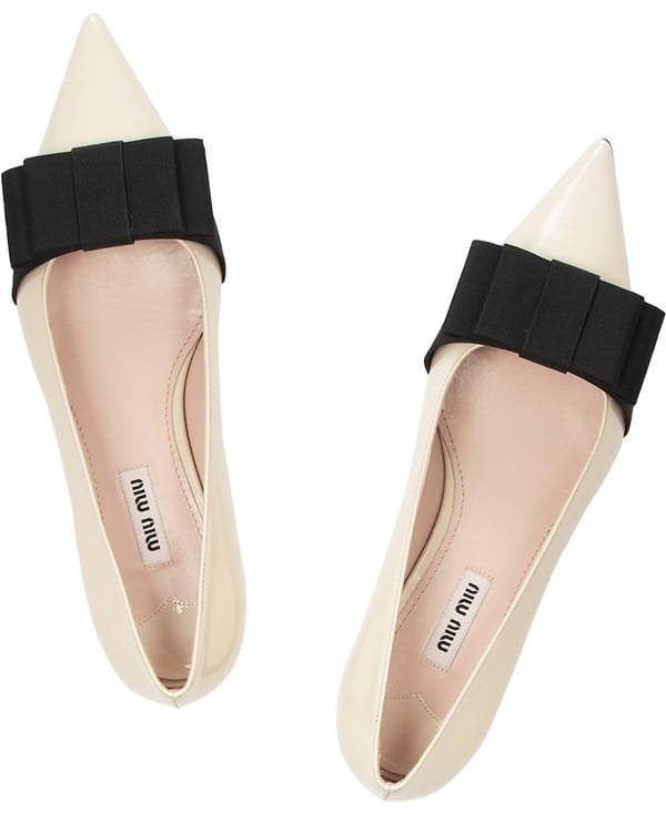 miu miu bow embellished patent leather loafers