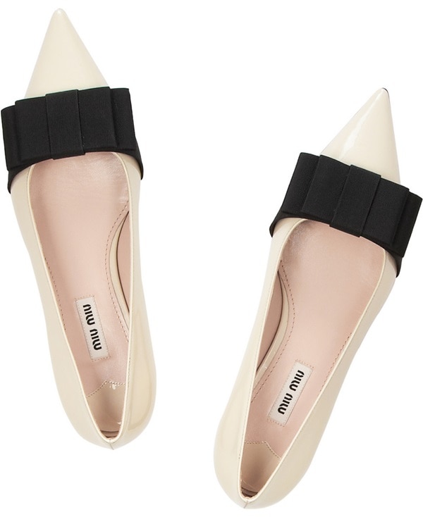 Miu Miu Bow-Embellished Patent Leather Loafers
