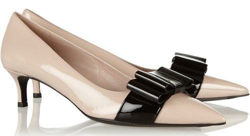 miu miu low heel pointy bow detailed pumps white patent