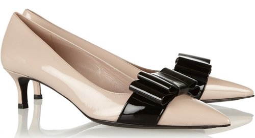 Miu Miu Low-Heel Bow-Embellished Pumps in White Patent