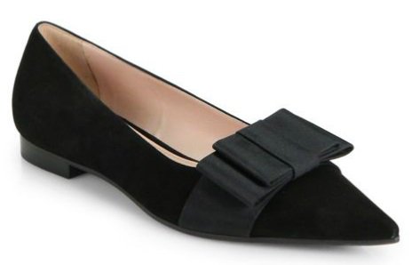 miu miu pointy bow detailed flats black suede