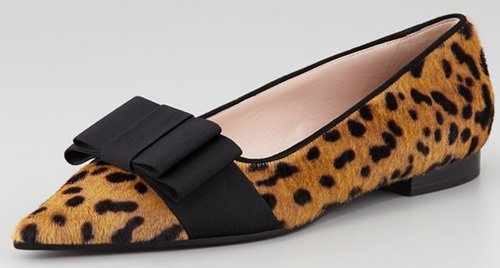 miu miu pointy bow detailed flats leopard