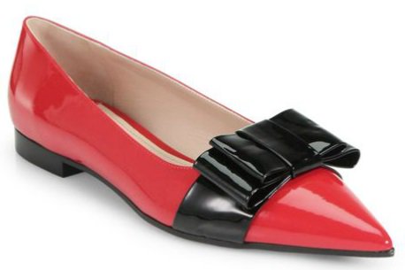 miu miu pointy bow detailed flats red patent