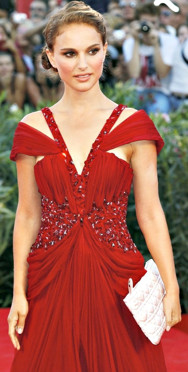 Natalie Portman looking enchanting in a red gown from Rodarte