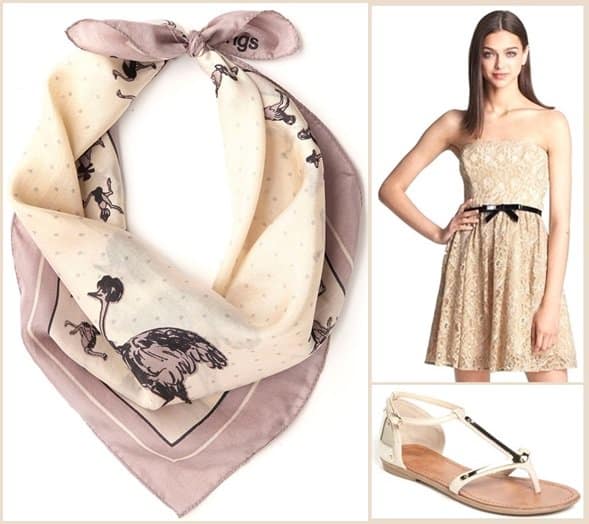 Nice Things Fashion's Afoot Scarf / Max & Cleo Lace Fit and Flare Dress / Zigi Girl Arrow Sandals