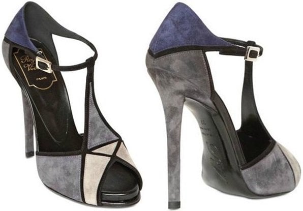 Roger Vivier 'Prismick' Sandals in Blue/Gray Suede