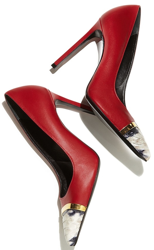 Saint Laurent 'Paris' Cap Toe Pumps in Red Leather and Snake