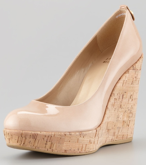 Stuart Weitzman Corkswoon Wedges in Nude Patent Leather