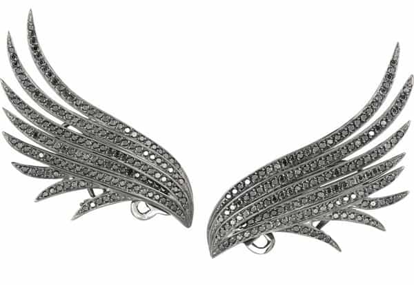 Ana Khouri Wing 18-Karat Blackened Gold Diamond Earrings