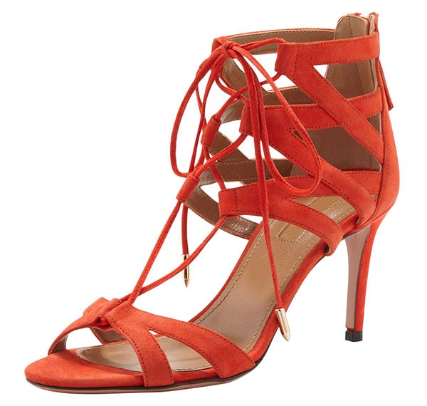 Aquazzura Beverly Hills Sandals in Blood Orange Suede