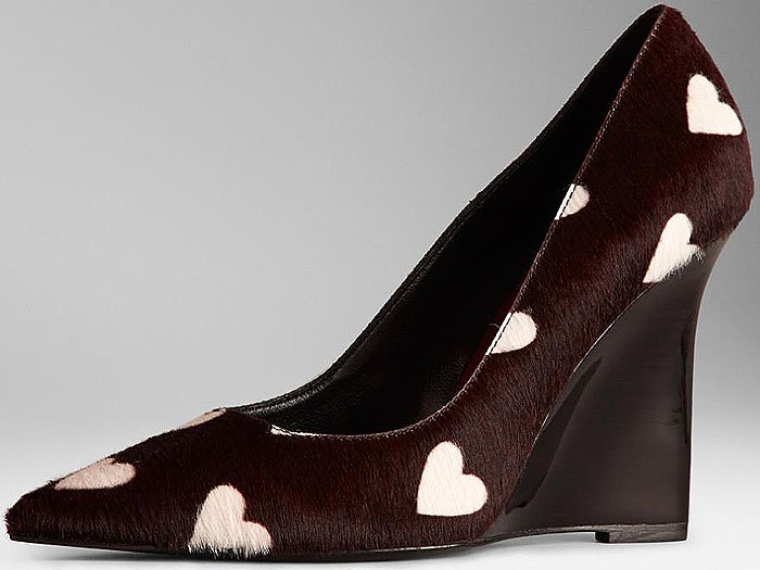 Burberry Heart Print Calfskin Wedge Pumps