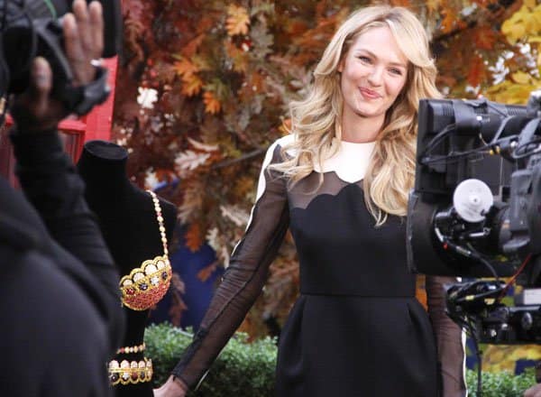 Candice Swanepoel looks stunning in a sophisticated Valentino dress on Good Morning America