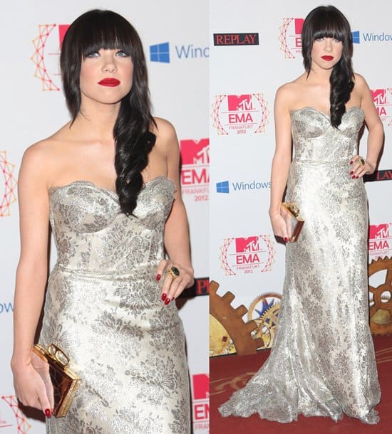 Carly Rae Jepsen went for a strapless creation by Australian designer Johanna Johnson