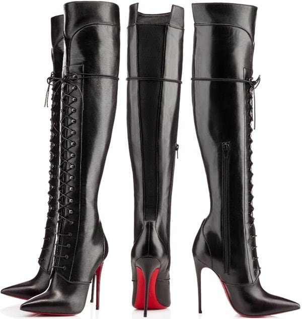 Christian Louboutin "Mado" Leather Lace-Up Over-the-Knee Boots