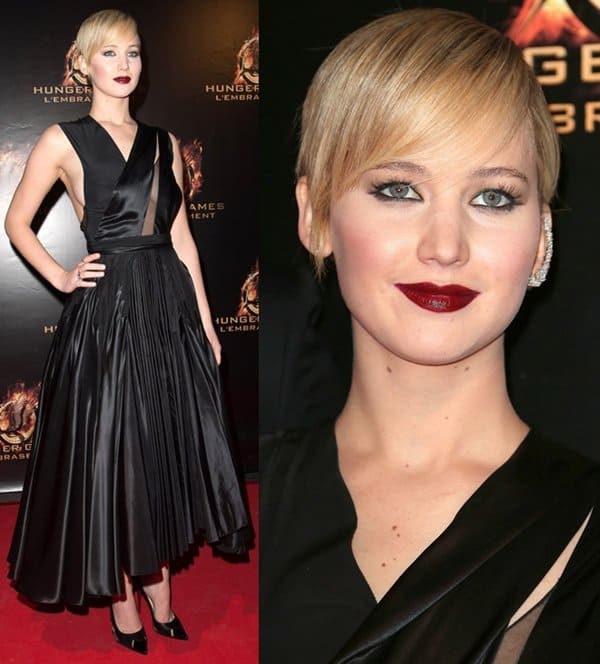 Jennifer Lawrence went all glam and dark at the Paris premiere of 'The Hunger Games: Catching Fire' on November 15, 2013