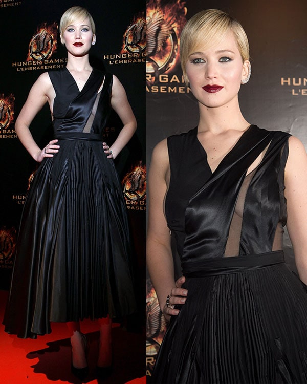 Jennifer Lawrence attends 'The Hunger Games: Catching Fire' Paris Premiere at Le Grand Rex on November 15, 2013, in Paris, France