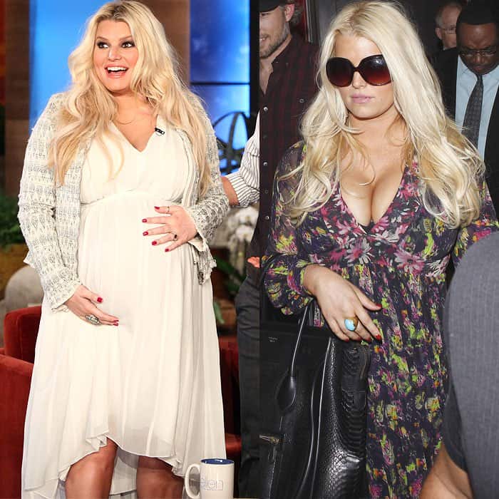Jessica Simpson during her pregnancy on The Ellen DeGeneres Show (March 13, 2012) and at LAX (September 11, 2012)