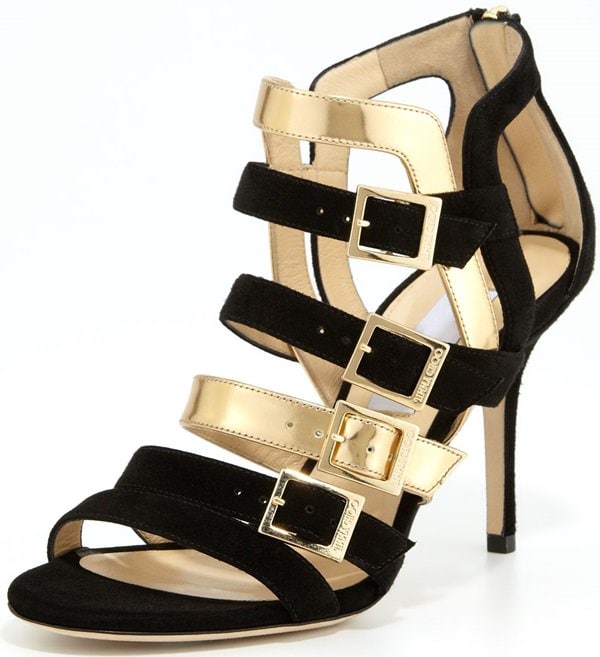 Jimmy Choo "Bubble" Strappy Suede/Metallic Sandals