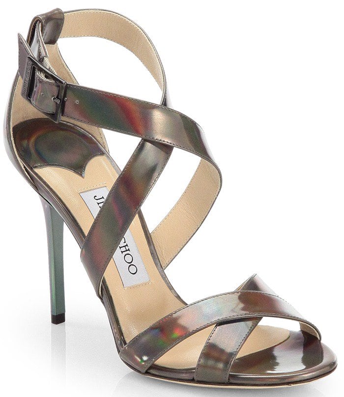 Jimmy Choo "Lottie" Patent Leather Disco Hologram Sandals