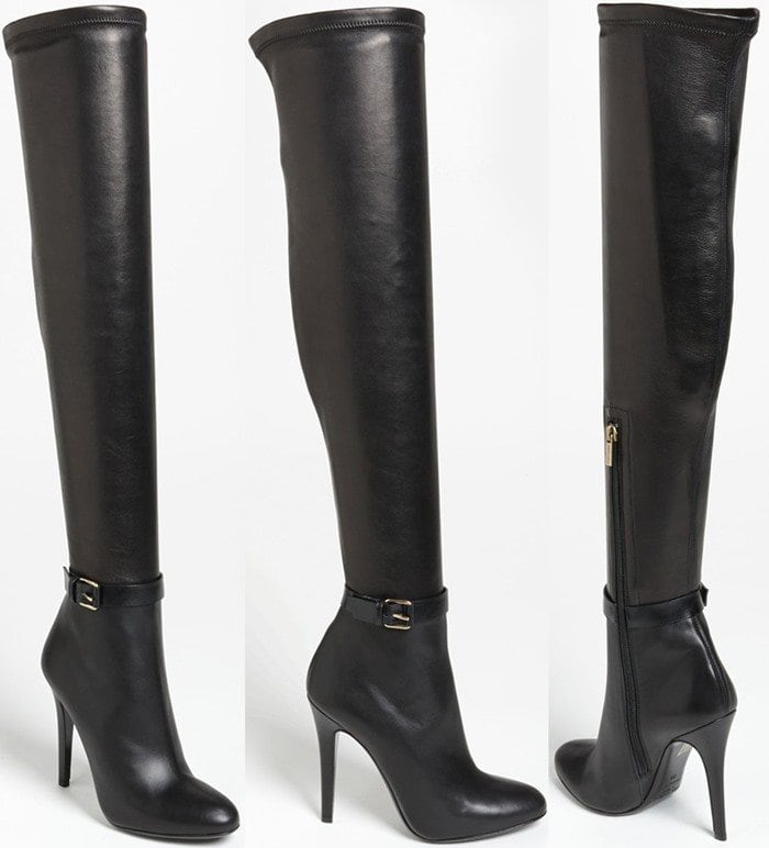 Indulgent stretch leather elevates a timeless over-the-knee boot with a smooth, svelte silhouette