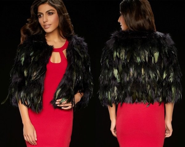 Kardashian Kollection Crop Feather Jacket