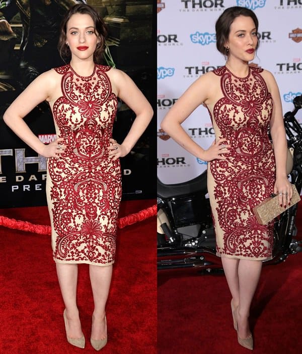 Kat Dennings flaunts her legs in a Naeem Khan cocktail-length dress