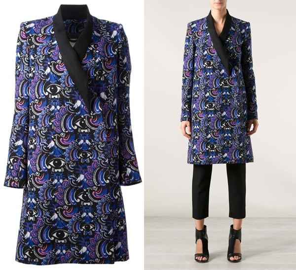 Kenzo Eye-Print Coat with a striking pattern in shades of blue, purple, and black