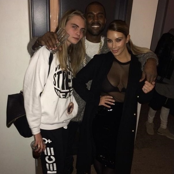 Cara Delevingne, Kanye West, and Kim Kardashian after Kanye's New York concert