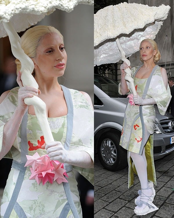 Lady Gaga photographed as a Geisha doll outside her hotel in London on October 31, 2013