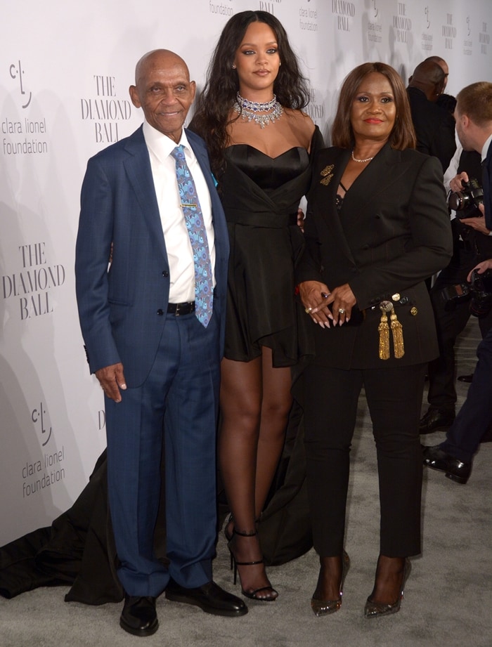 Rihanna, her maternal grandfather Lionel Braithwaite, and her mother Monica Braithwaite