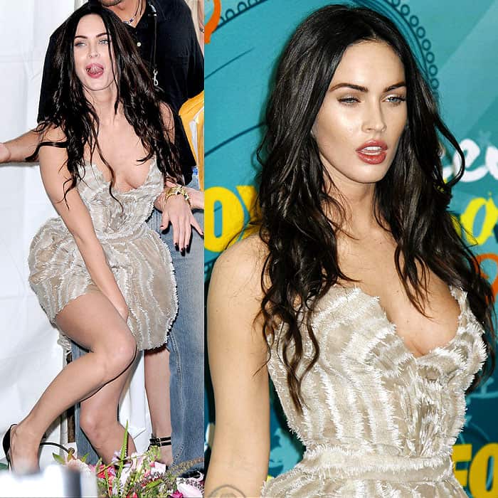 Megan Fox turns heads in a plunging mini dress at the 2009 Teen Choice Awards, adding a bold touch to the red carpet with her confident and edgy style
