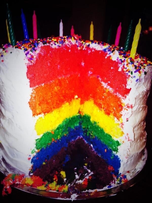 Miley Cyrus' 21st birthday cake with the caption "the gayest birthday cake ever @vij_photo"
