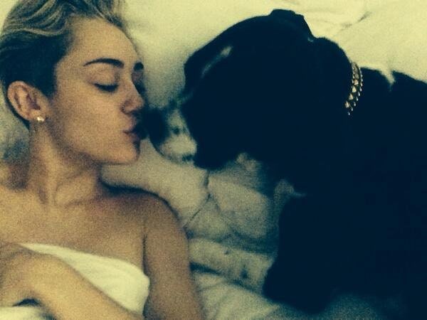 Miley Cyrus' post-21st birthday Twitter pic with the caption "perfect start to the perfect day"