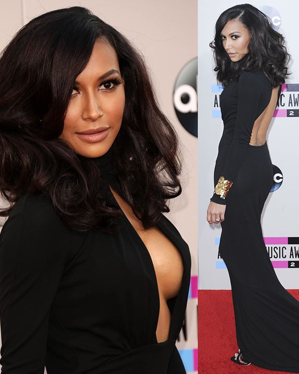 Naya Rivera flaunts her cleavage in a Michael Kors dress