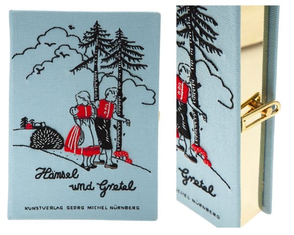 This Hansel and Gretel clutch intricately depicts the iconic fairy tale scene with meticulous embroidery