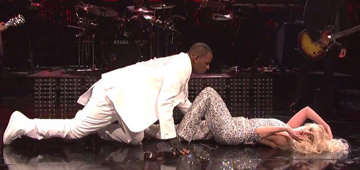 Lady Gaga performs “Do What U Want” with R. Kelly during her appearance on Saturday Night Live