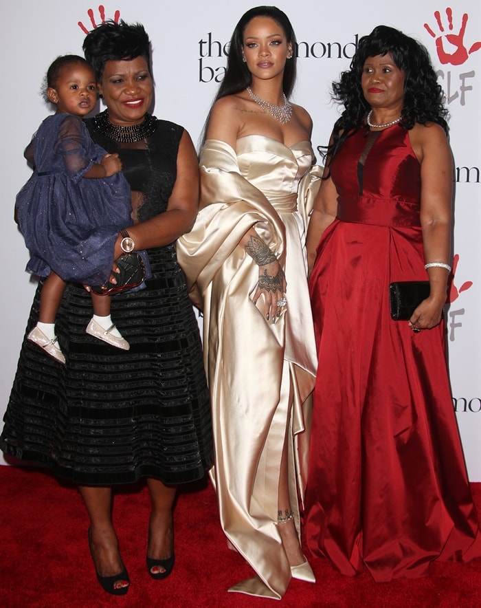 Recording artist Rihanna, her mother Monica Braithwaite, her cousin Noella Alstrom’s daughter Majesty, and her aunt attend the 2nd Annual Diamond Ball hosted by Rihanna and The Clara Lionel Foundation